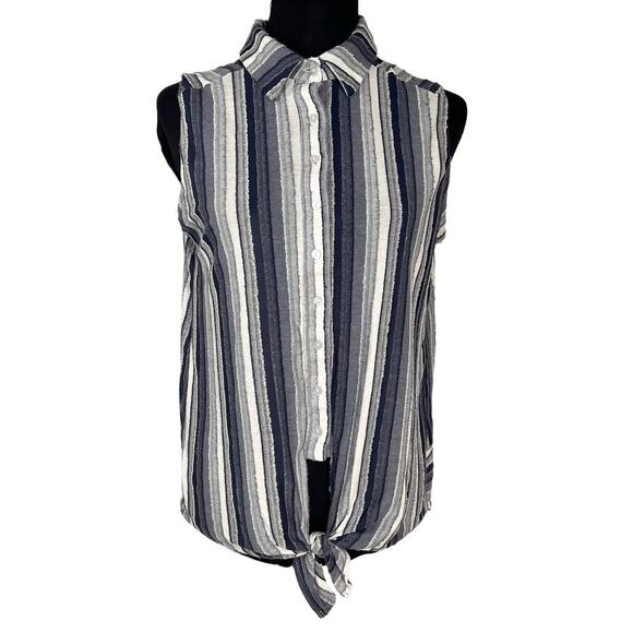 Rain Blue and White Striped Sleeveless Blouse Size Medium - Picture 1 of 7